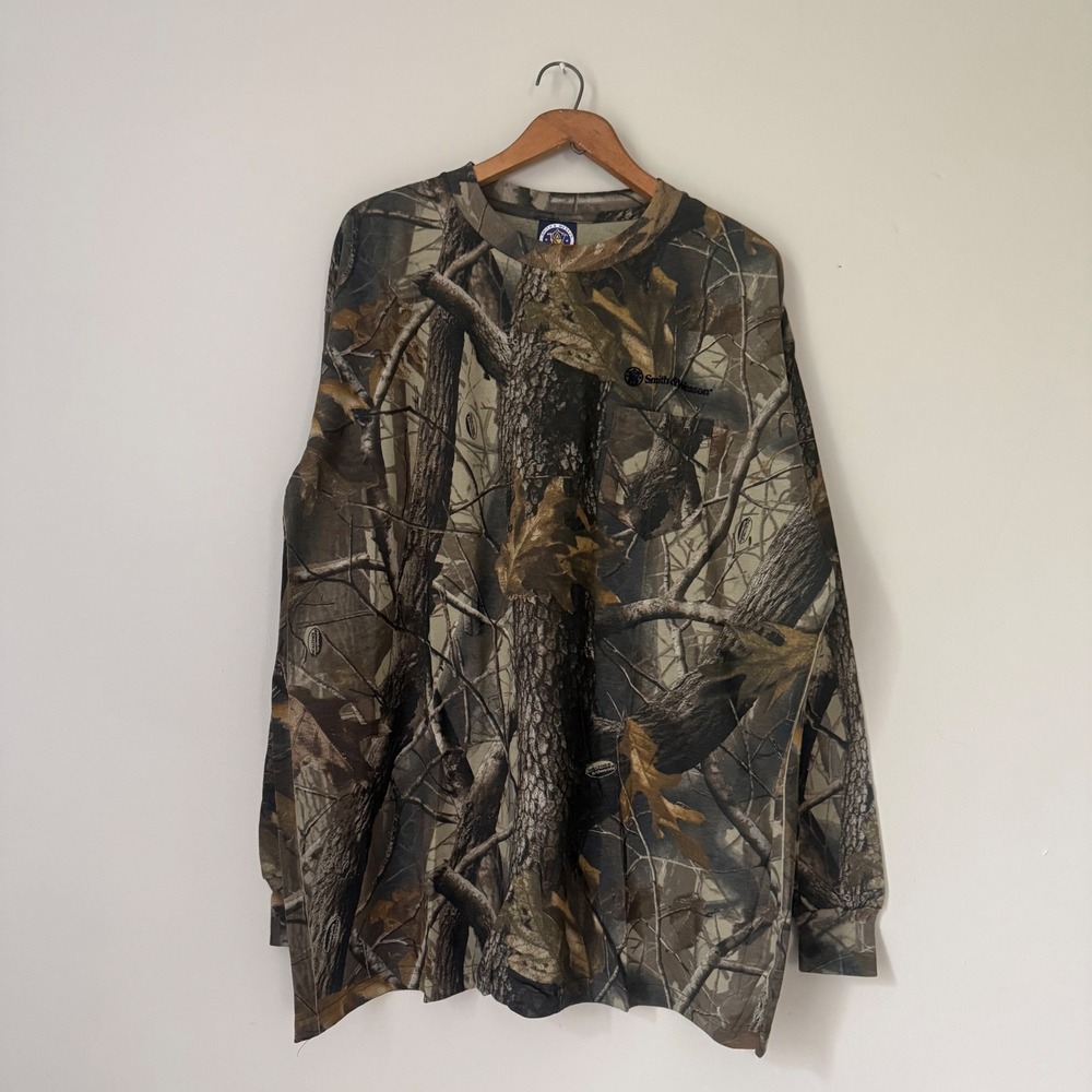 Vintage Smith & Wesson RealTree Camo Long Sleeve Pocket T-Shirt Size XXL
